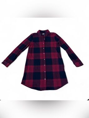 Red and black plaid flannel shirt dress